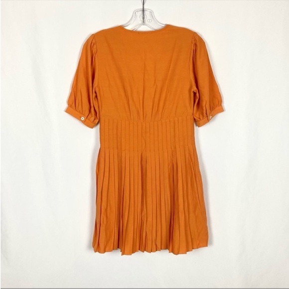 The Korner Pleated Babydoll Mini Dress Orange size XS - Picture 3 of 5